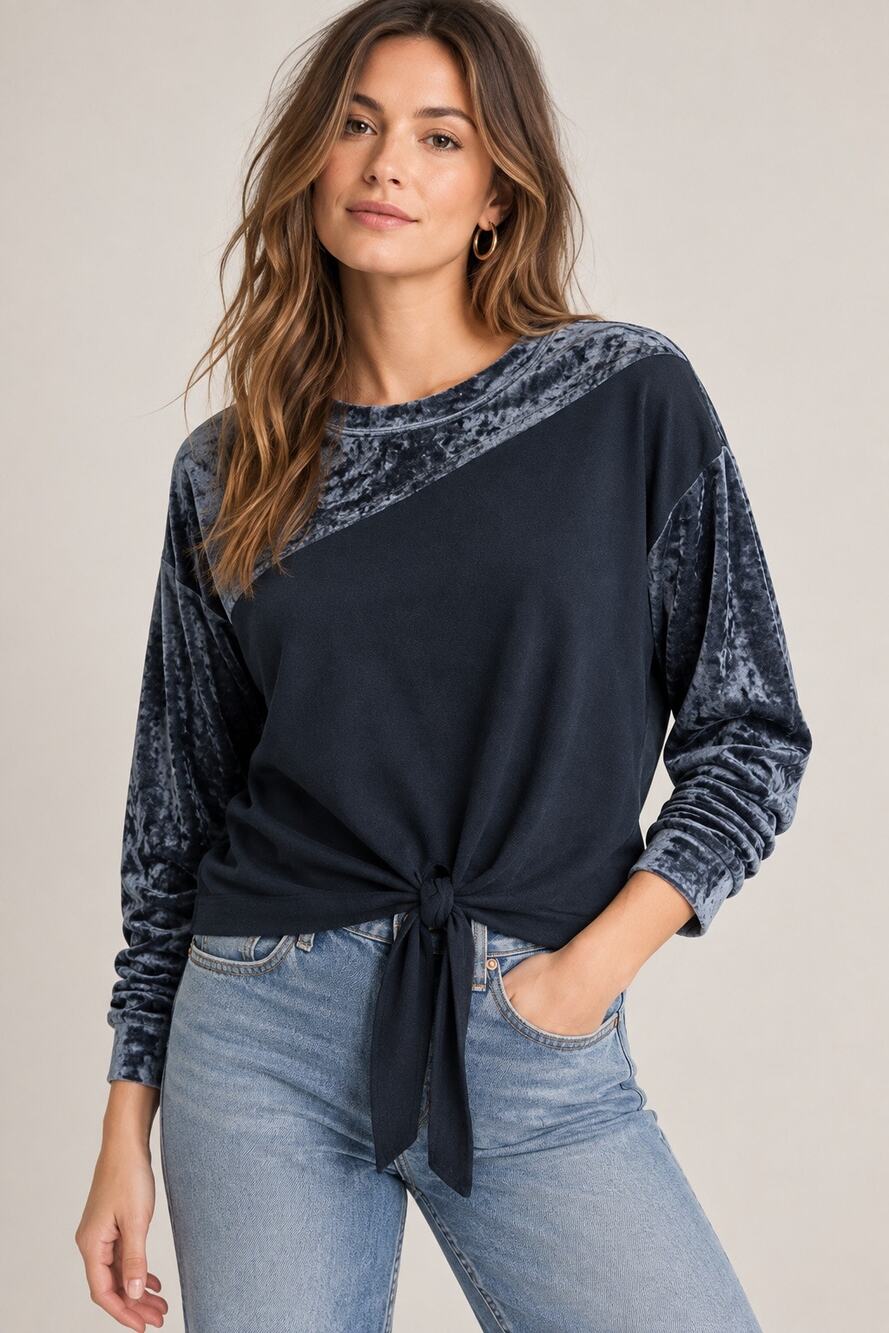 Code x Mode Crushed Velvet Tie Front Top – Size Medium